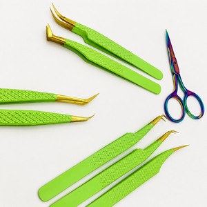 Ensemble de pinces à épiler et ciseaux en acier inoxydable vert lime personnalisés, à pointe inclinée, durables, écologiques, design moderne, pour une utilisation experte des sourcils - Product Image 3