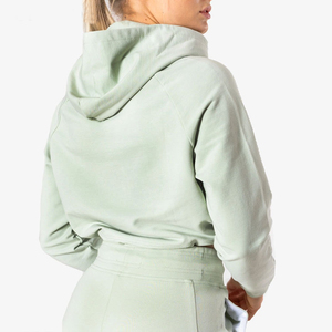 Wholesale Customized Front Autumn <b>Lightweight</b> Quick Dry 100% Cotton Loose Adjustable Waist Hood Long Sleeve Cropped <b>Hoodies</b> - Product Image 4