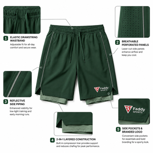 Shorts de course 2 en 1 pour hommes, séchage rapide, respirant, pour la salle de sport, l'entraînement, la course à pied, avec poches - Product Image 5