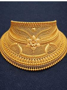 Collar de Oro Sólido de 22k para Mujer, Joyería Nupcial India, Diseño Floral de Filigrana Auténtica, Joyería Fina de Oro - Product Image 2