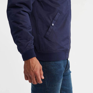 Blouson Bomber Bleu Marine pour Homme, Col Montant, Fermeture Éclair, Vêtement d'Extérieur Décontracté en Polyester, Coupe Classique pour l'Automne - Product Image 4