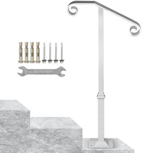 Corrimano in ferro battuto bianco per 1 o 2 gradini, dispositivo di assistenza con supporto a montaggio singolo per gradini - Product Image 1
