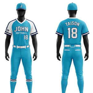 Uniforme de softball premium 220 GSM en poly-spandex noir et bleu, jersey respirant à sublimation, logo brodé. - Product Image 4