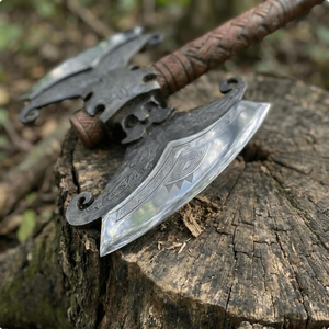 Handcrafted Double Blade <b>Axe</b> | Carbon Steel Cutting Tool | Nordic Style Wooden <b>Handle</b> | OEM Manufacturer - Product Image 5