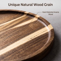 Plateau de service rond en bois d'acacia de 30 cm, plateau en bois à grain naturel pour restaurant, style Wabi-sabi, assiette pour sushis et décoration