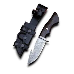 มีดล่าสัตว์เหล็กดามัสกัส ด้ามไม้แอฟริกันสีเข้ม คุณภาพสูง ขายดี OEM/ODM รับประกัน 1 ปี - Product Image 1