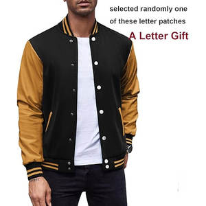 Blouson universitaire homme tendance, manches en cuir, coupe ajustée, style baseball, veste bomber, streetwear athlétique, boutonné, décontracté - Product Image 3