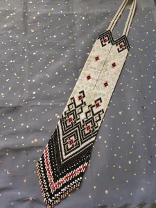 Trending Ukrainian Gerdan Necklace, Beige Ethnic <b>Beaded</b> Bib Necklace, long Necklace Ukrainian Necklace with Earring - Product Image 4