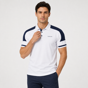 Men's White <b>Navy</b> Solid for <b>Shirt</b> Short Sleeve Knitted 100% Cotton Breathable Casual Front Logo Customizable OEM - Product Image 1