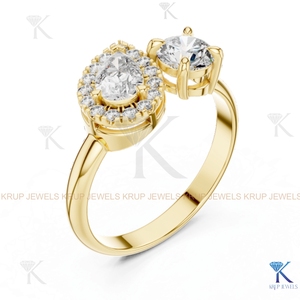 Bague Toi et Moi personnalisée en diamant CVD cultivé en laboratoire, taille brillant rond, en or massif 14K, KRUP JEWELS KJ 89, certifiée IGI, unisexe - Product Image 3