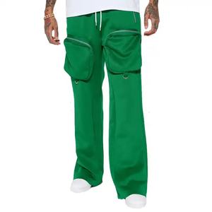 <b>Men's</b> Casual Streetwear Cotton Fleece <b>Cargo</b> Flared Sweatpants Latest Design Wide Leg <b>Baggy</b> Flare Pants Drawstring Waist Stacked - Product Image 1