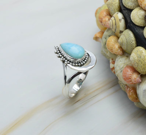 Half Moon Design Larimar <b>Ring</b> 925 Sterling Silver Handmade <b>Ring</b> Handmade Ocean Inspired Jewelry <b>Statement</b> <b>Ring</b> - Product Image 3