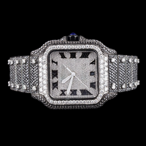 นาฬิกาข้อมือผู้ชายสุดหรู ดีไซน์พิเศษเฉพาะตัว หน้าปัดทรงสี่เหลี่ยมสองสี ประดับเพชรโมอิสซาไนต์ ตัวเลขโรมัน สวยสะดุดตา - Product Image 1