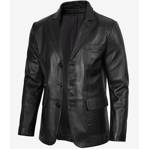 Blazer de Cuero Vacuno Negro Genuino Premium OEM 2026 para Hombre, 100% Alta Calidad, MOQ Bajo, Tallas Grandes, Blazer Calefactable de Moda Invernal - Product Image 3