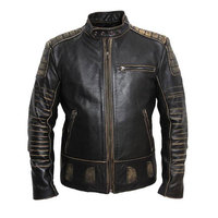 Blouson de moto en cuir pour homme, en toile, chaud, coupe-vent, respirant, pour motocross, avec protection, col montant, logo frontal