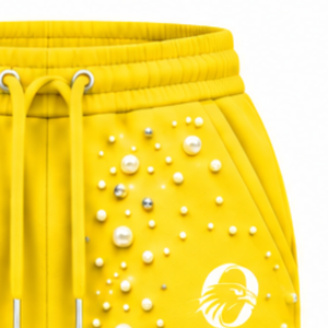 Custom Yellow Pearl Beaded <b>Jogger</b> Pants <b>Women</b> Fashion Embellished Drawstring Sweatpants Luxury Casual Streetwear <b>Fleece</b> Trousers - Product Image 6