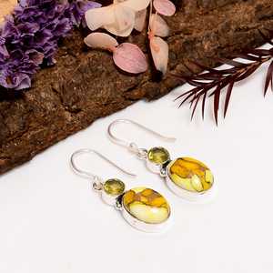 Yellow Dahlia Turquoise & Citrine <b>Dangle</b> <b>Earrings</b>, 925 Sterling <b>Silver</b> Boho Gemstone Jewelry, Gift for Her - Product Image 5