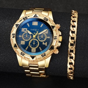 2pcs/set Men's Stylish Round Gold Casual Quartz <b>Watch</b> With Bracelet Set - Product Image 1