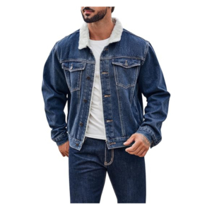 Veste en jean bleu marine avec logo personnalisé Boomletcorp Veste en jean pour homme de haute qualité à col montant Hiver Nouvelle mode Grande taille Fleace intérieure OEM - Product Image 1