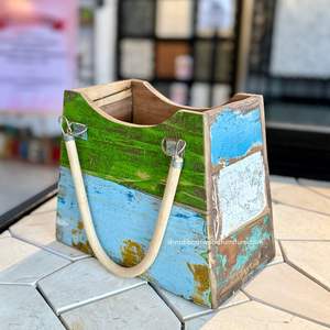 Macetas / Bolsas para Flores de Madera de Barco Reciclada, Color Original, para Decoración de Jardín, Hogar y Exteriores, Macetero Cekung de Ratán/Mendong Grande - Product Image 5