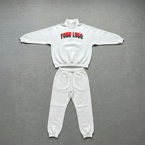 Ensemble de survêtement décontracté pour homme, imprimé uni, 2 pièces, avec fermeture éclair quart de tour, design athlétique, 100 % coton - Product Image 3