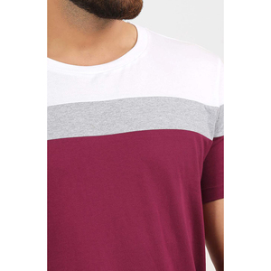 Camiseta de Manga Corta para Hombre, Cuello Redondo, Diseño Sólido Informal de Punto, Color Combinado Blanco, Gris y Borgoña - Product Image 2