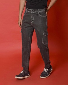 Jean en denim tissé noir mi-lourd pour homme, coupe décontractée, jambe large, extensible, élégant et écologique – Disponible en ligne - Product Image 2