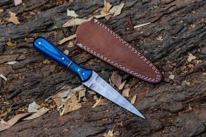 Couteau de chasse à lame fixe en acier Damas OEM, pointe de lance, manche en bois, étui en cuir, outils multifonctionnels pour le camping en plein air, DIY - Product Image 3