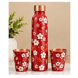ขวดน้ำสีม่วงทองแดงดีไซน์สวยงามพร้อมแก้วน้ำเข้าชุด ชุดภาชนะพกพา - Product Image 2