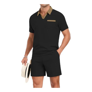 Conjunto de Camiseta Polo y Pantalones Cortos de Algodón Negro para Hombre, Venta al Por Mayor 2026, Ropa Casual de Verano, Transpirable, Tejido de Punto, Color Sólido - Product Image 6