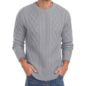 Pull en maille torsadée gris pour homme, manches longues, motif géométrique, vêtement d'hiver, épaisseur standard, 100 % acrylique, 2026 - Product Image 2