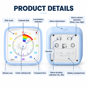 Temporizador Visual de Plástico de 60 Minutos con Cronógrafo y Alarma para Estudiantes, Diseño Cuadrado, Fácil de Usar - Product Image 3