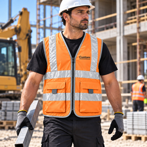 Chaleco de seguridad reflectante de alta visibilidad con logotipo personalizado, ropa de trabajo con bolsillos utilitarios para construcción, tráfico e industria. - Product Image 2