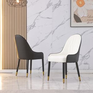 Modern PU-Leather <b>Desk</b> <b>Chair</b> with Metal Legs & Backrest <b>Black</b> for Living & Dining Room 2 Pieces Included - Product Image 1