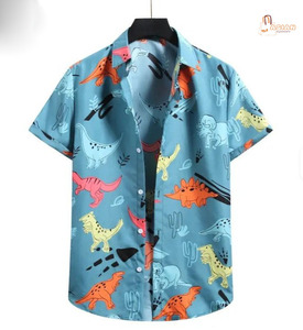 เสื้อเชิ้ตแขนสั้นพิมพ์ลายดอกไม้ ปกคอปก ทรงปกติ ผ้าทอ เสื้อฤดูร้อนสำหรับผู้ชาย - Product Image 5