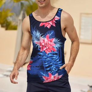 Camiseta sin mangas con estampado floral para hombre, cuello redondo, secado rápido, ropa informal, estilo veraniego - Product Image 2