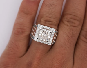 Anillo de cóctel de diamante talla princesa para hombre, chapado en rodio, plata 925, joyería de compromiso geométrica y glamurosa con engaste pavé - Product Image 2