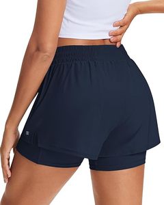 Women's High Waisted Quick Dry Running Shorts <b>Athletic</b> Workout Shorts with Mesh Liner and Zipper Pockets - Product Image 2