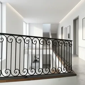 Traditional Cast Iron <b>Stair</b> <b>Railings</b> Wall-Mounted Rust Resistant Balustrade For Indoor Staircase Handrails - Product Image 3