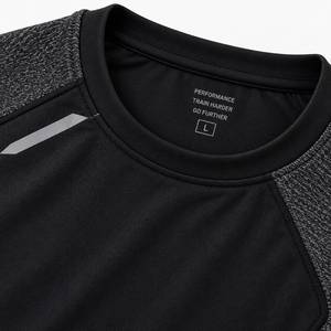 T-shirt de sport pour homme, noir, manches raglan, séchage rapide, col rond, coupe classique, tricoté en polyester, vêtements de sport - Product Image 4