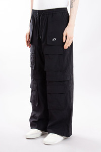 Black Statement Wide Leg Cargo Pants Nylon Multi Layer Pocket Utility <b>Trousers</b> Fashion Streetwear Wholesale Supply - Product Image 2