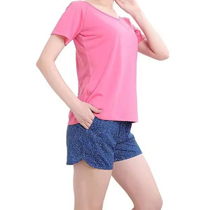 Conjunto de camiseta y pantalones cortos de verano para mujer, servicio OEM, 100% algodón, conjunto de camiseta y pantalones cortos para mujer - Product Image 4