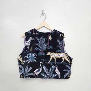 Velvet Floral Print Quilted Winter Vest <b>Coat</b> Sleeveless Statement Outerwear Short Jacket for Women - Product Image 6