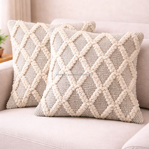 Housse de coussin bohème à rayures texturées, coussin décoratif tissé, coussin d'appoint géométrique bohème avec motif superposé - Product Image 3