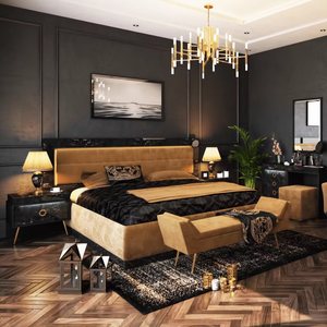 Meubles de chambre à coucher, lit avec pied de lit, lit king size, cadre de lit en bois luxueux, fabrication artisanale, dessus en bois massif, haut de gamme, sculpté à la main - Product Image 1