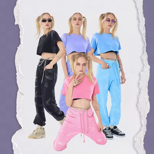 Women's Pink Sweating 2-Piece Long Set Short Sleeve Crew Neck Knitted Cotton Casual Winter Regular Fit with Chain Belt - Product Image 4