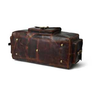 Bolsa de Viaje de Cuero Genuino, Forma de Barril, Correa de Hombro para Hombre, Cierre de Cremallera, Estilo Clásico, Color Marrón, Duradera, Capacidad de 20-35L - Product Image 2