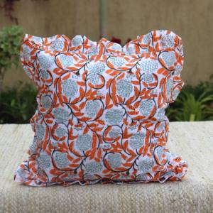 Fundas de Cojín con Estampado Floral Vintage Indio, Mezcla de Algodón y Lino, con Volantes Coloridos - Product Image 1