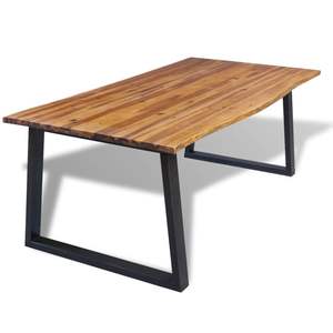 Mesa de Comedor Grande y Resistente de Madera de Acacia Sólida Marrón y Negra, Nueva e Impresionante - Product Image 1