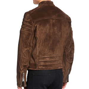 High Quality Brown Suede <b>Leather</b> <b>Jackets</b> with Buttons Vintage Full Sleeves Lined Polyester <b>Jacket</b> for Men - Product Image 2